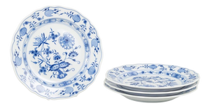 Porcelain Salad Plates with Zwiebelmuster Pattern from Meissen, Germany, Late 20th Century, Set of 4