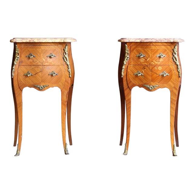 Antique French Louis XV Marble Top Nightstands For Sale