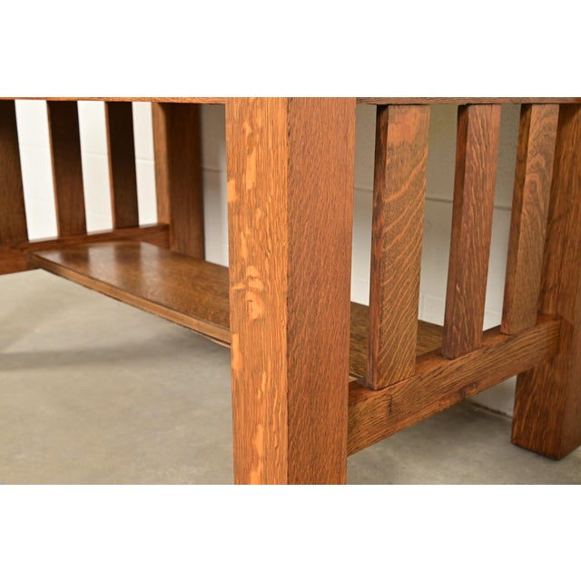Brown Stickley Brothers Style Antique Mission Oak Arts & Crafts Writing Desk or Library Table, Circa 1900 For Sale - Image 8 of 12