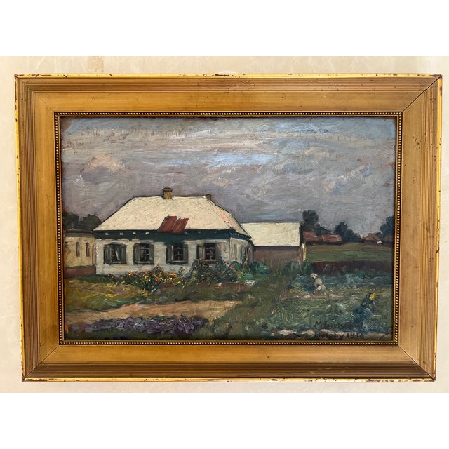 Green Max Gretschel Signed Oil Painting of Ukranian Landscape, C. 1918 For Sale - Image 8 of 12
