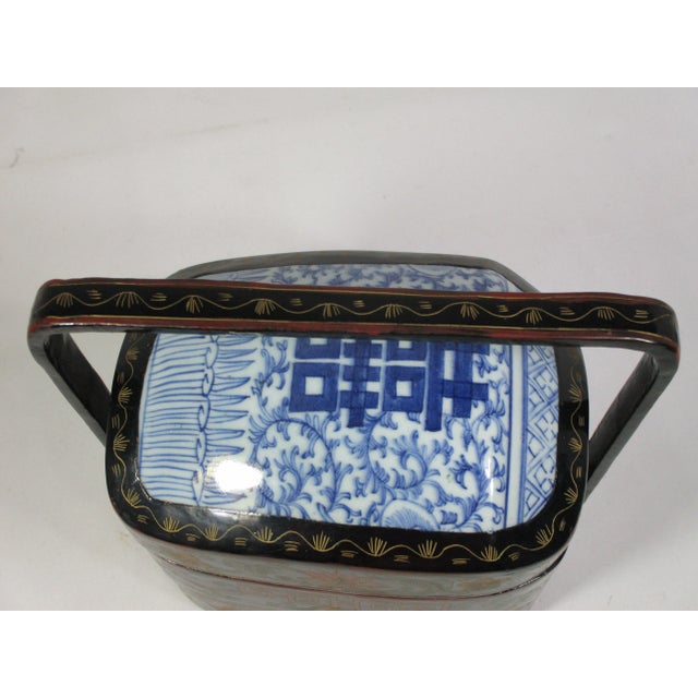 1960s Vintage Chinese Storage Box With Antique Porcelain Shard Top For Sale - Image 5 of 9