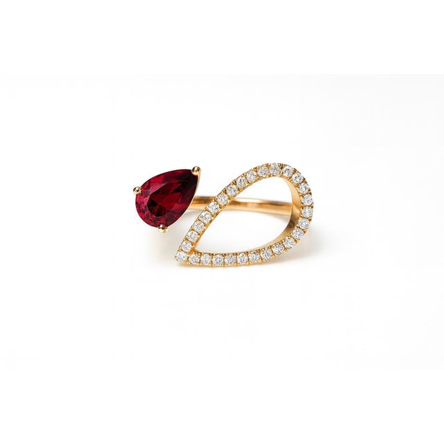 Pear garnet 14k gold ring. Garnet gold ring. Genuine garnet ring. Open ended ring. Adjustable gold ring. January...