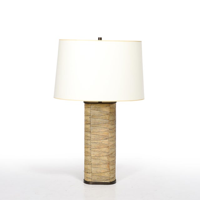 This pair of Mid-Century Modernist tessellated lizard table lamps, designed by renowned American designer Karl Springer,...