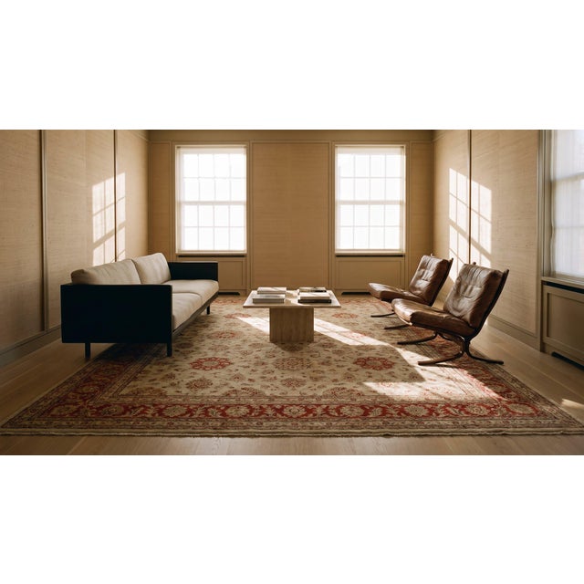 Raspberry Red Impressive Ivory Medallion on Red-Raspberrry Open Field Antique Persian Sultanabad Rug For Sale - Image 8 of 8