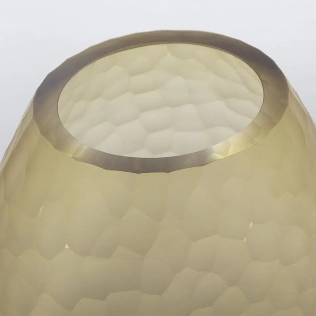 Khaki Italian Murano Glass Vase in Amber Color For Sale - Image 8 of 11