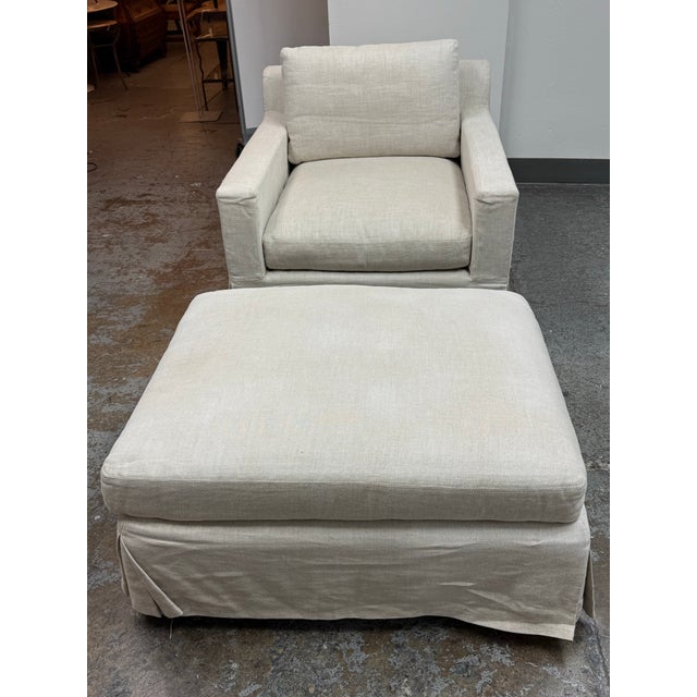 Design Plus Gallery presents the Belgian Linen Shelter Armchair + Ottoman from Restoration Hardware. This European-...