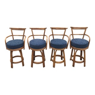 Vintage Rattan and Bentwood Bar Stools - Set of 4 For Sale
