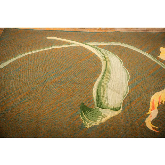 1900 - 1909 1900s Olive Green Ground Floral Antique European Needlepoint Handmade Wool Rug For Sale - Image 5 of 6