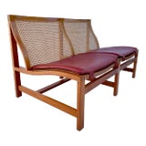 Rud Thygesen & Johnny Sorensen Two-Seater Leather Cane Wood Bench For Sale