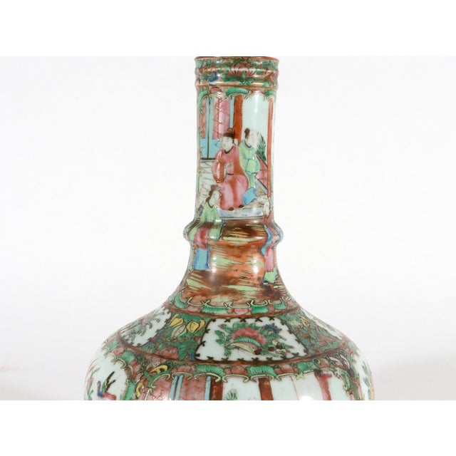Chinese Export Porcelain Bottle-Form Rose Medallion Vases For Sale - Image 15 of 18