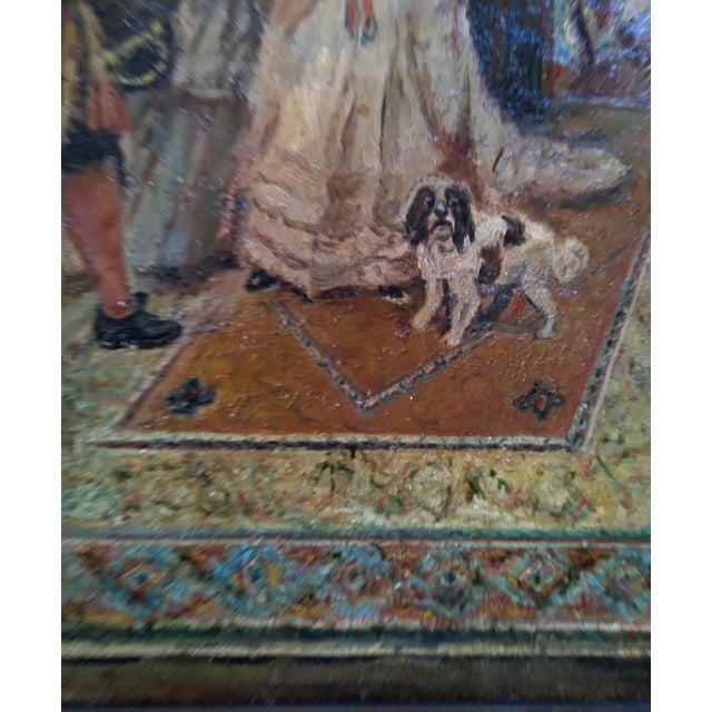 Step back in time with this fine mid-19th-century Continental oil painting depicting an intriguing historical genre scene,...