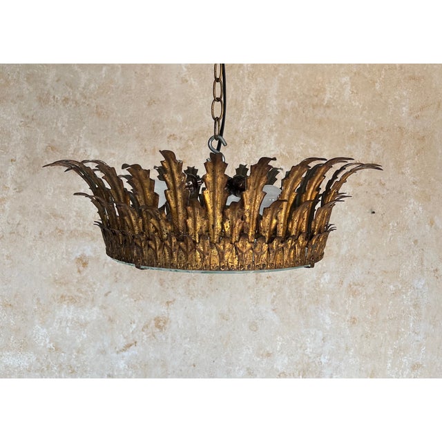 Gold Spanish Feathered Crown Ceiling Fixture For Sale - Image 8 of 12