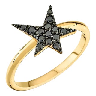 Own Your Story Blackout Rock Star Ring in Yellow Gold, Size 5.5 For Sale