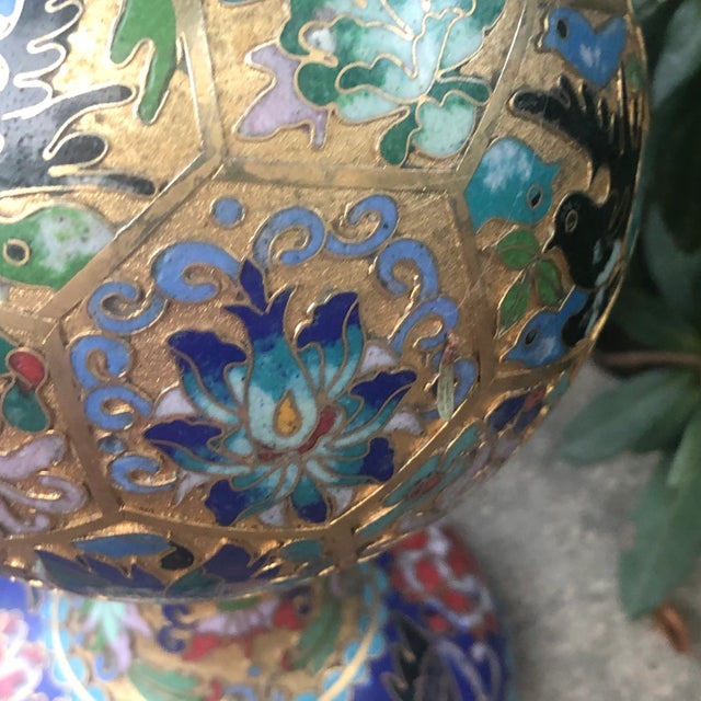 1970s Champleve Raised Relief Cloisonné Ball on Stand - 2 Pieces For Sale - Image 11 of 12