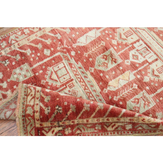 Traditional Zabihi Collection Whimsical Red Turkish Fine Narrow Runner For Sale - Image 3 of 12