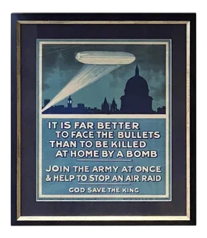 1915 "Join the Army at Once & Help to Stop an Air Raid" British WWI Poster, Framed