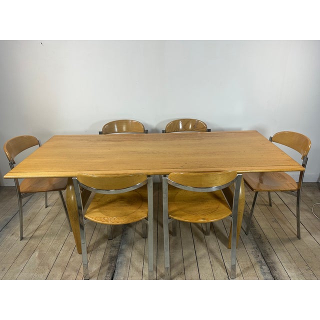 Vintage Table and Chairs in Elm and Chrome Steel, 1980s, Set of 7 For Sale - Image 11 of 15