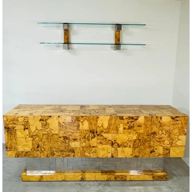 Wood Paul Evans Cityscape Chrome and Burlwood Double Wall Hanging Shelf For Sale - Image 7 of 8