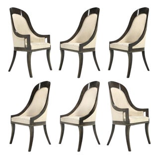 Mastercraft Amboyna & Brass Spoonback Dining Chairs For Sale