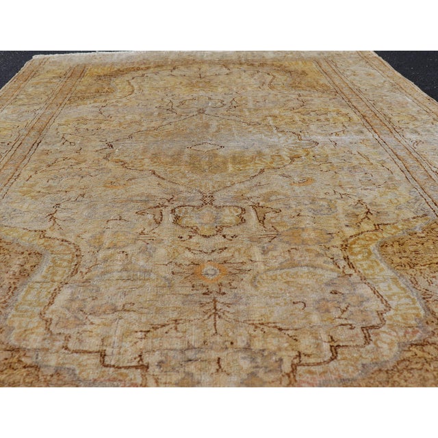 Ivory Silk Turkish Sivas Rug in Shades of Ivory, Brown and Yellow For Sale - Image 8 of 12