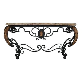 Vintage Iron & Marble Console Table For Sale