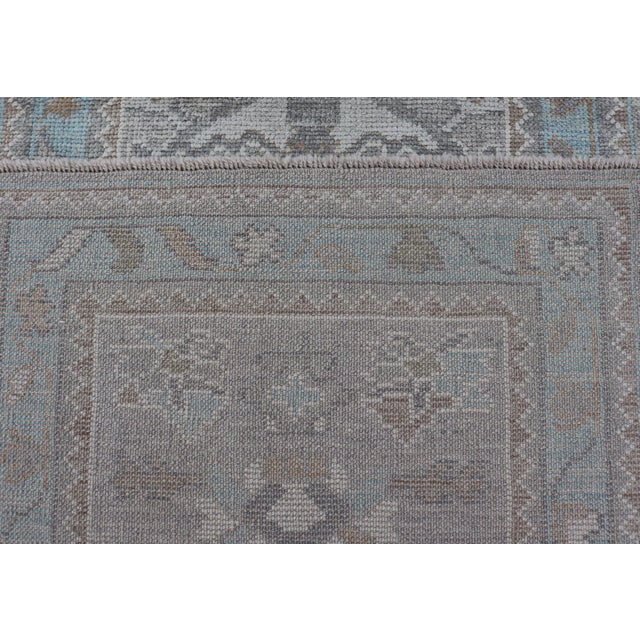 Turkish Oushak Runner in Soft Gray With Light Blue and Taupe 2'8 X 14'0 For Sale - Image 12 of 12