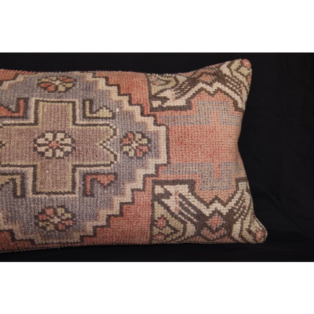 Soft‑Tone Rug Cushion – Handcrafted From Vintage Turkish Tribal Rug Pillow Cover -16'' X 32'' For Sale In Tampa - Image 6 of 11