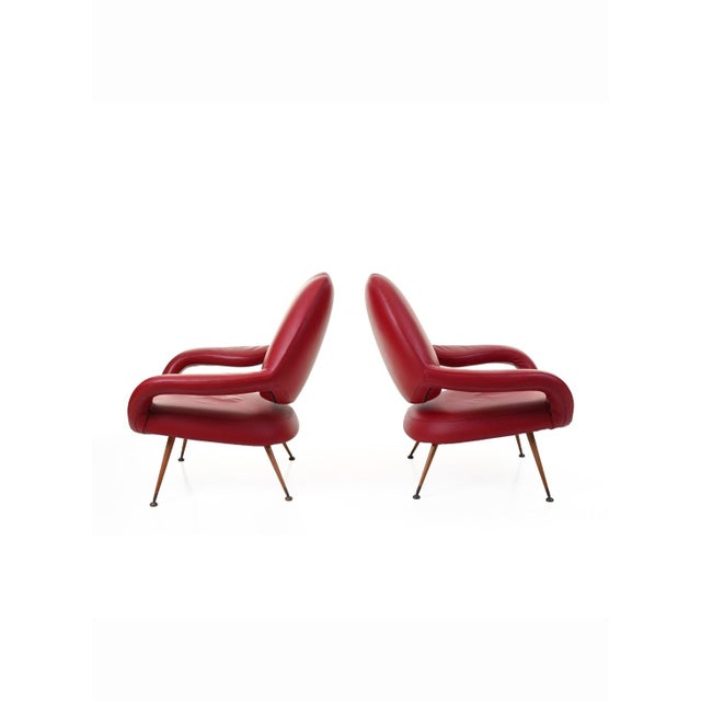 Set of Model DU55 Chairs in Red Leather by Gastone Rinaldi for Poltrona Frau, 1954, in Flawless conditions. Designed 1950...