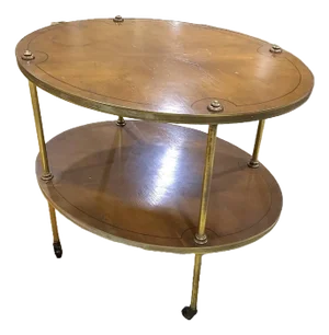 Two-Tier Mahogany and Brass Hollywood Regency Side Table