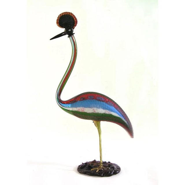 Vintage Italian Tall Jewel-Like Red Blue Green White Glass Crested Bird For Sale - Image 10 of 10