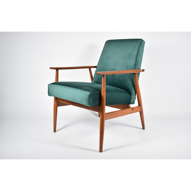 1970s Vintage Armchair in Green Bottle Velvet & Teak, 1970s For Sale - Image 5 of 16