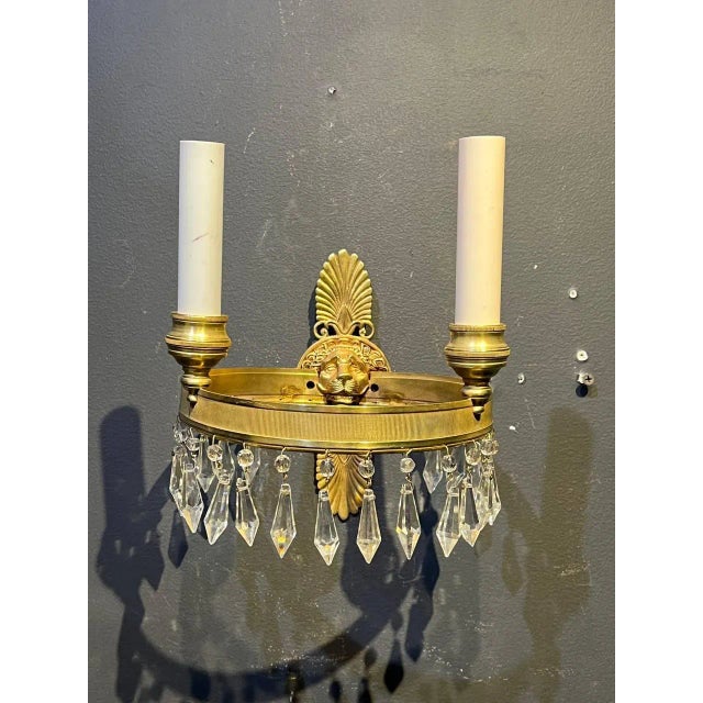 1920's French Empire Lion Head Round Sconces - a Pair For Sale In New York - Image 6 of 8