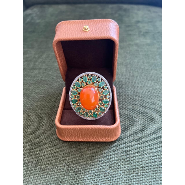 Bochic "Orient" Vintage Diamonds, Emeralds & Opal Ring Set In 18K Gold & Silver For Sale - Image 18 of 18