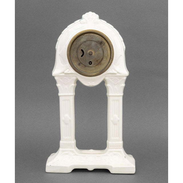 German Art Deco Blue & White Ceramic Mantle Clock For Sale - Image 10 of 10