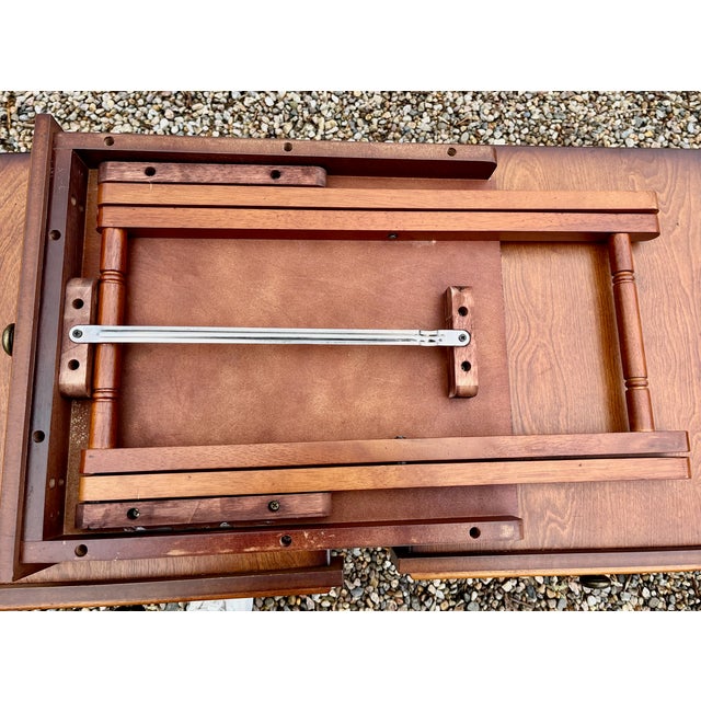 Side Table With Storage of Four Folding Serving Tray Stands Solid Birchwood For Sale In Providence - Image 6 of 13