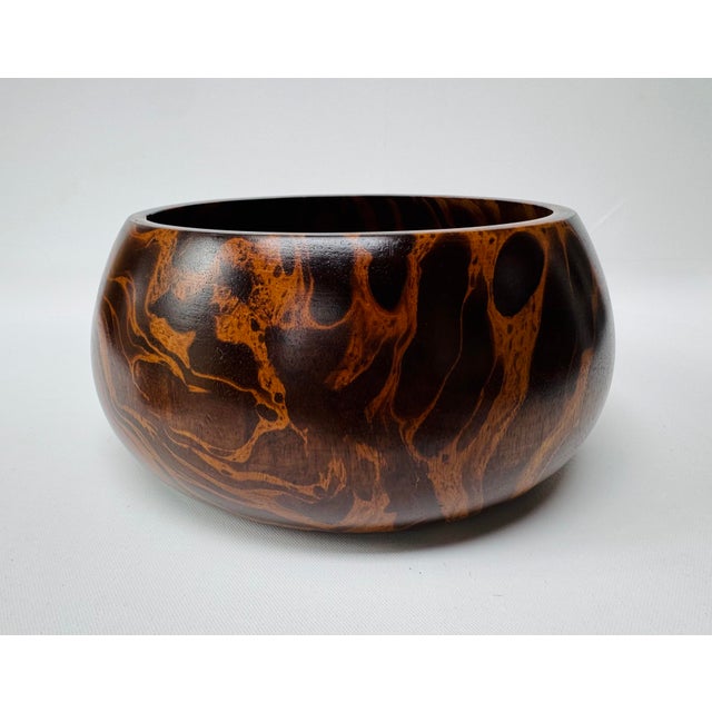 Vintage Hand-Turned Exotic Wood Salad Bowl With Servers - 3 pcs For Sale - Image 6 of 13