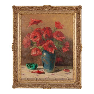 Mid-Century Floral Still Life With Poppies Painting For Sale