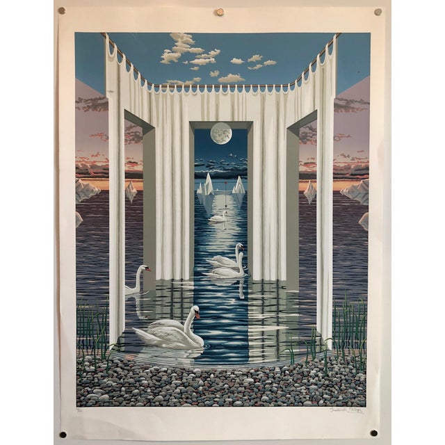 Frederick Phillips, Large Surrealist Photo Realist Silkscreen Lithograph Print Swan Dreams, c.1990 For Sale In Miami - Image 6 of 6