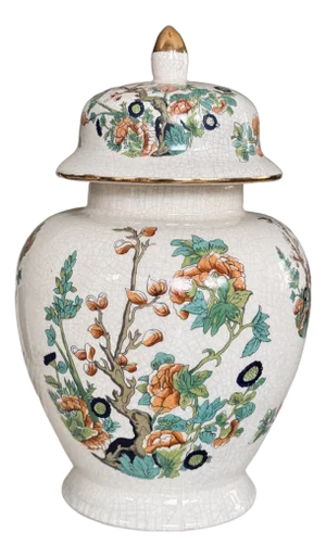 Mid-Century California Originals Blue & Green Floral Motif Ginger Jar