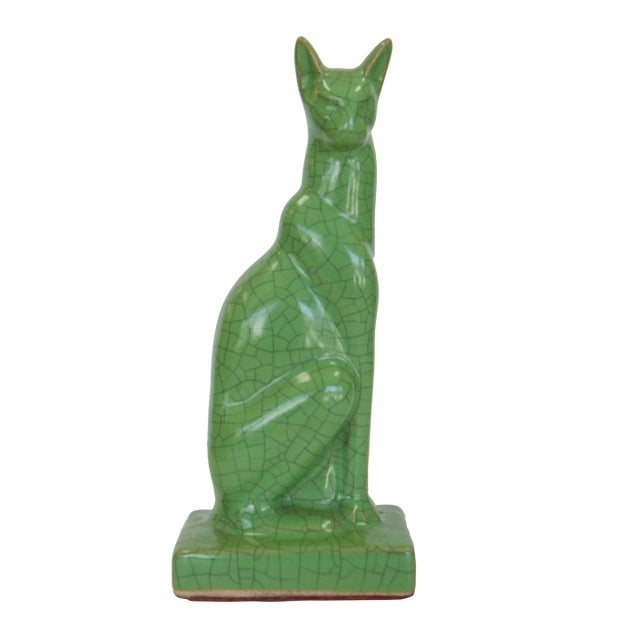 Deco Vintage Celadon Green Cat For Sale
