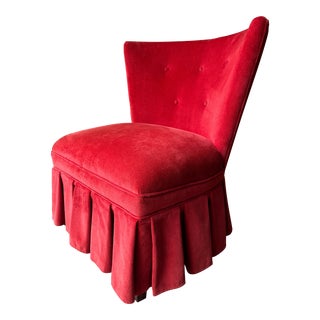 1950s Velvet Skirted Slipper Chair For Sale