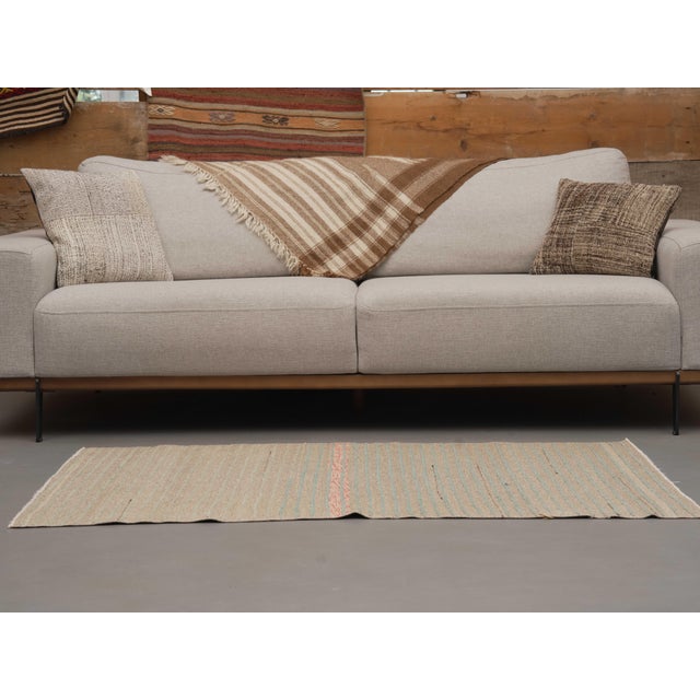 Textile 1970s Vintage Handmade Wool Cotton Beige Runner Rug For Sale - Image 7 of 11