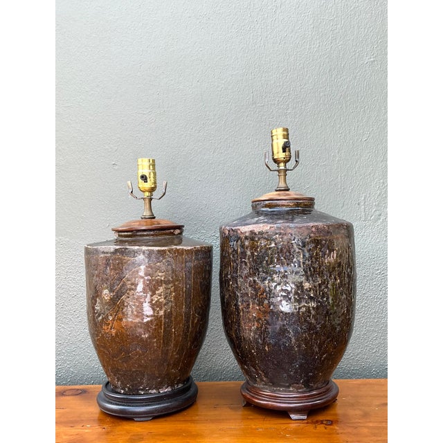 Vintage Boho Glazed Ceramic Lamps - Set of 2 For Sale - Image 10 of 18