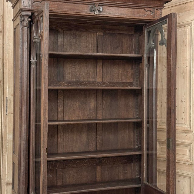 19th Century French Gothic Revival Carved Oak Library Bookcase For Sale - Image 17 of 18
