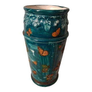 Vintage 1970 Ceramic 19 Inch Flower Pot Vase Umbrella Holder For Sale