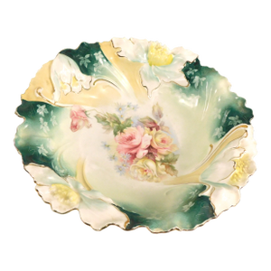 1940s Unmarked Shaped Porcelain Large Bowl With Flower Details