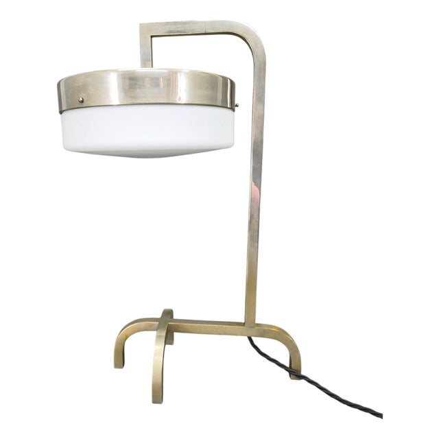 Bauhaus Nickel Table Lamp with Glass Diffuser, 1930s For Sale