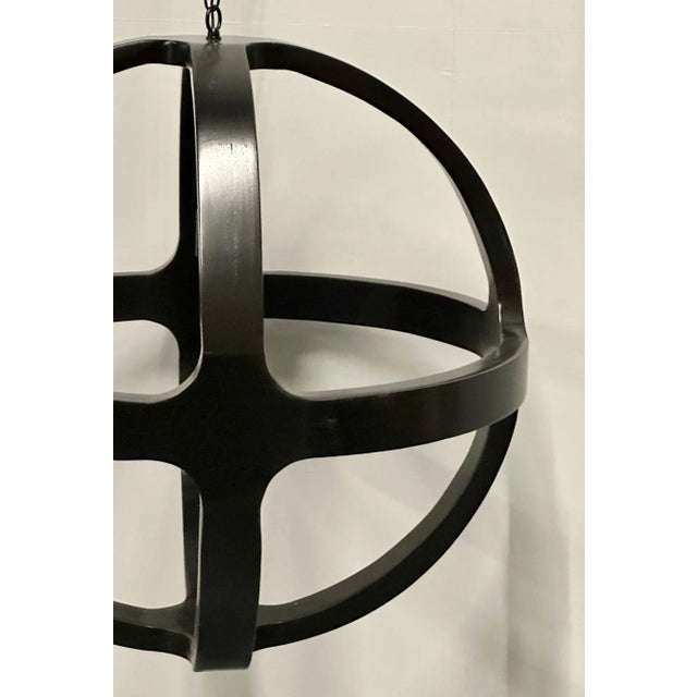 Wood Modern Ebony Circular Chandelier / Lighting Pendant, Contemporary For Sale - Image 7 of 13