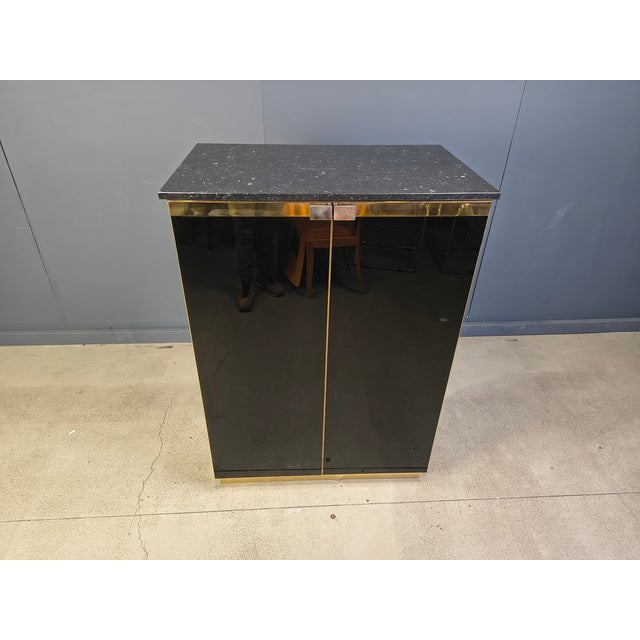 Metal Black Lacquer and Marble Bar in the style of Maison Jansen, 1970s For Sale - Image 7 of 11