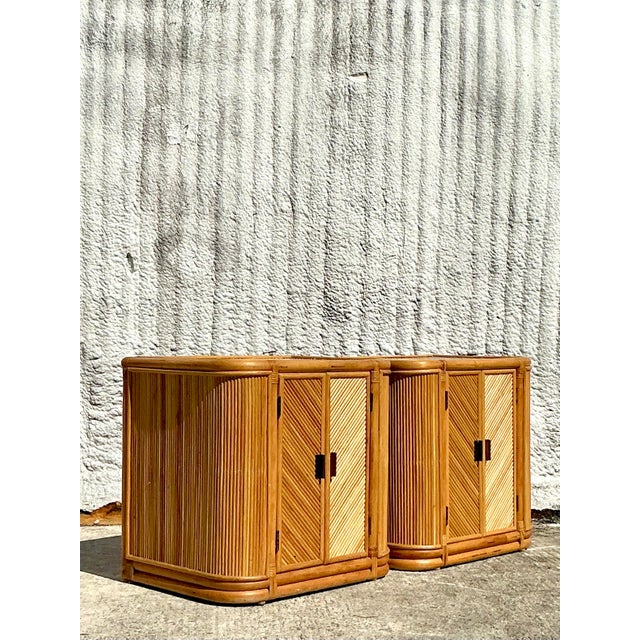 Vintage Boho Chevron Pencil Reed Nightstands - A Pair For Sale - Image 10 of 12